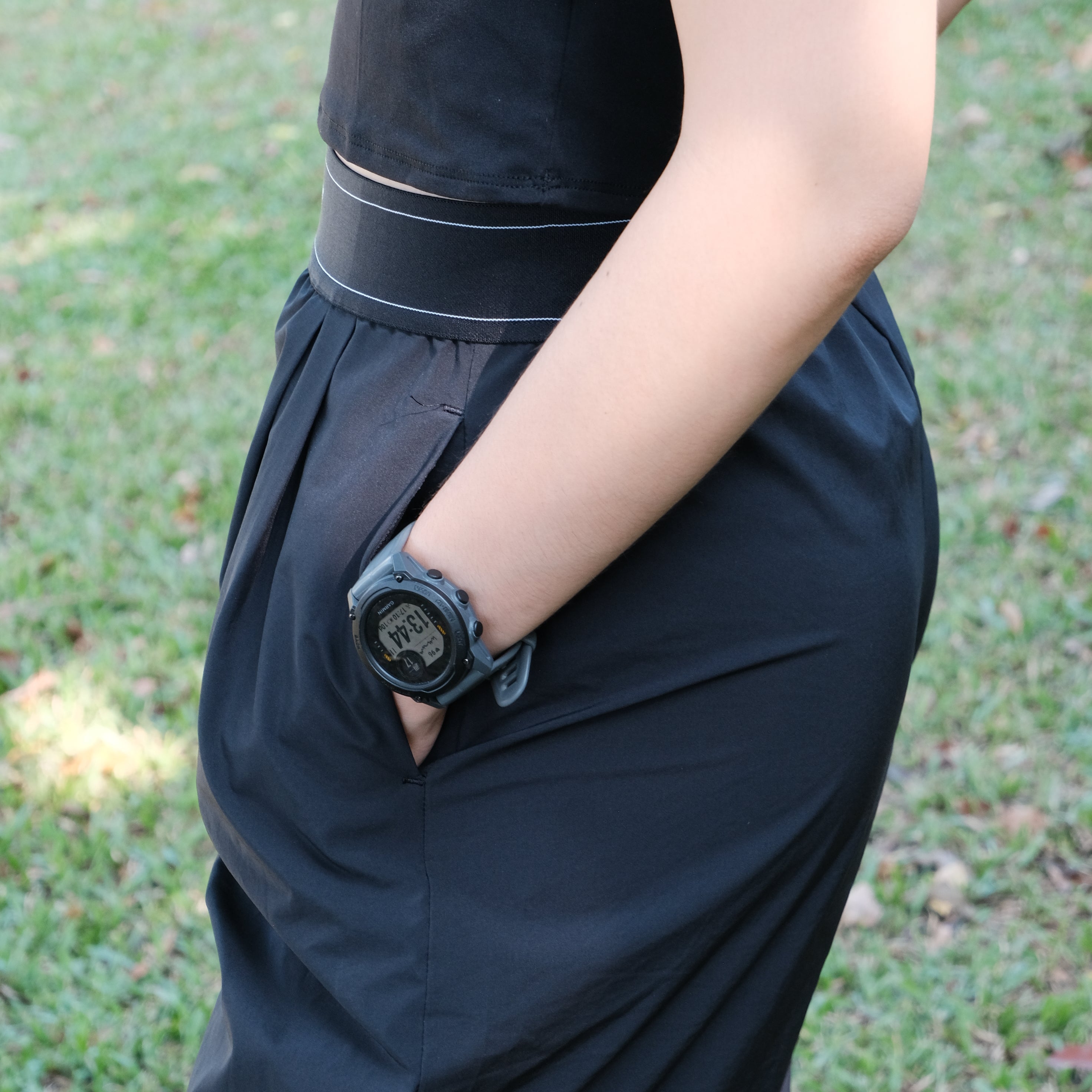 快乾織帶寬褲（黑色/深霧藍）